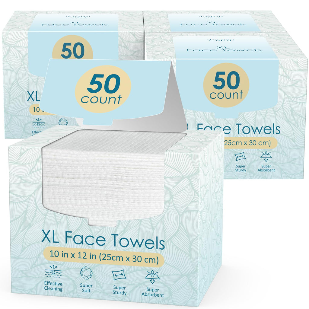 Fygrip 2 Pack of 50 count XL Disposable Face Towels 10” x 12” | 100% Viscose Fibre, Soft & Skin Friendly Face Towelettes Disposable, Facial Tissue Wipes for Women Cleansing