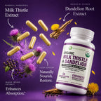 Max Absorption USDA Organic Milk Thistle Potent 5:1 Concentrated Extract (2000mg Strength) & Organic Dandelion Root | Silymarin Antioxidant Flavonoid | Liver Support Supplement (60 Count (Pack of 1))