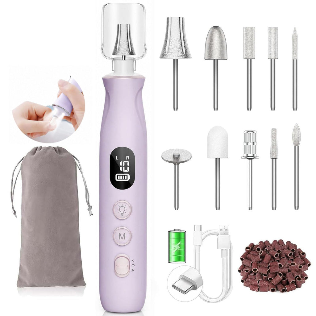 Electric Nail File Drill, Toe Nail Grinder for Thick Toenails & Callus | 10-Speed 2000mAh Cordless Rechargeable Nail Filer, 50Pcs Manicure Pedicure Kit with LED Lamp, Gifts for Women Men Seniors
