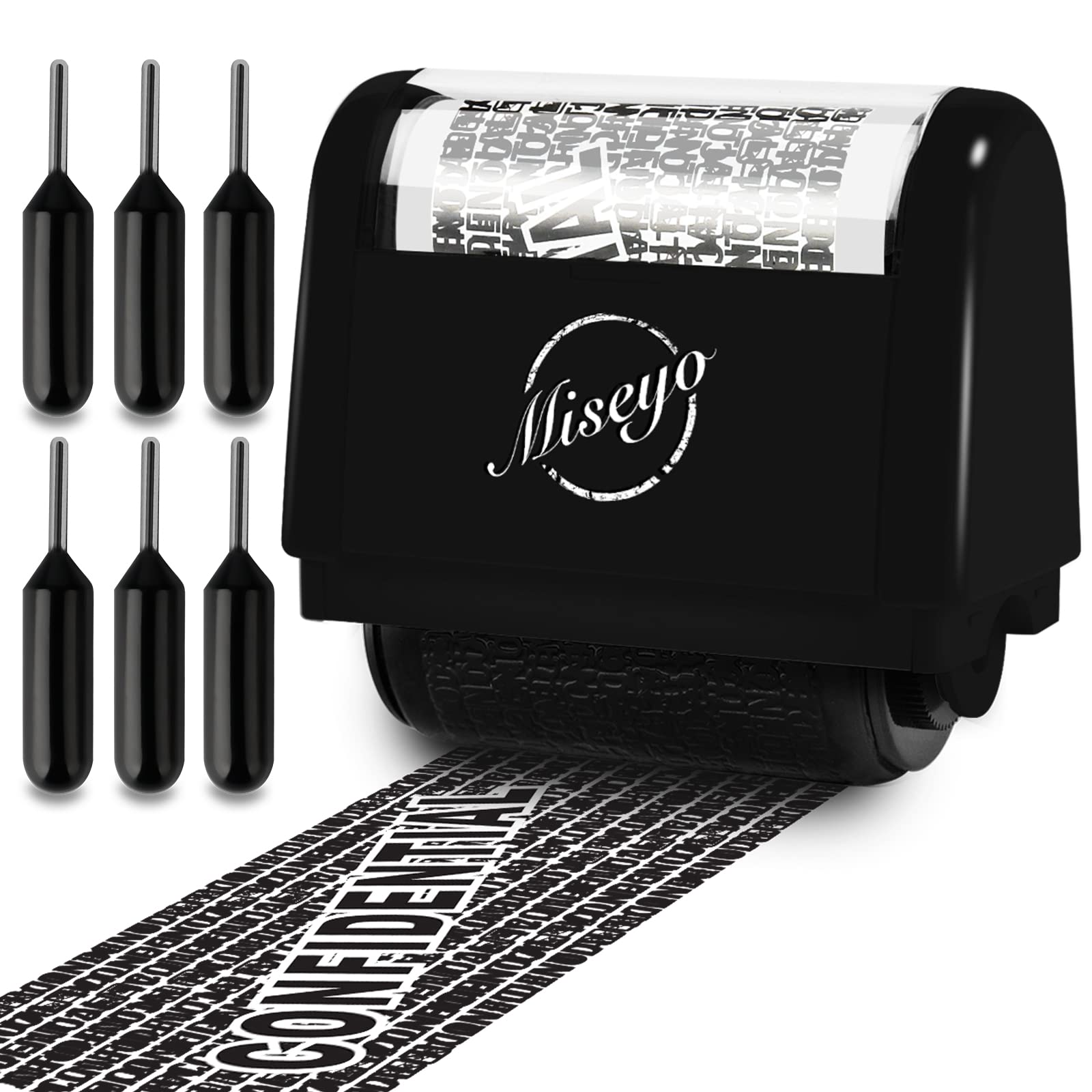 Buy now Miseyo Wide Identity Theft Protection Roller Stamp Set - Yellow (3 Refill Ink Included) Black Stamp+6 Refills at indiglob india