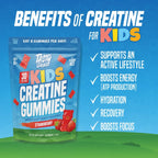 TASTY GAINS Kids & Teen Creatine Gummies with Vitamin B12 for Advanced Growth Support, Youth Sports Performance & Cellular Muscle Hydration Chewables, Ages 5+ (Strawberry, 60 Count)