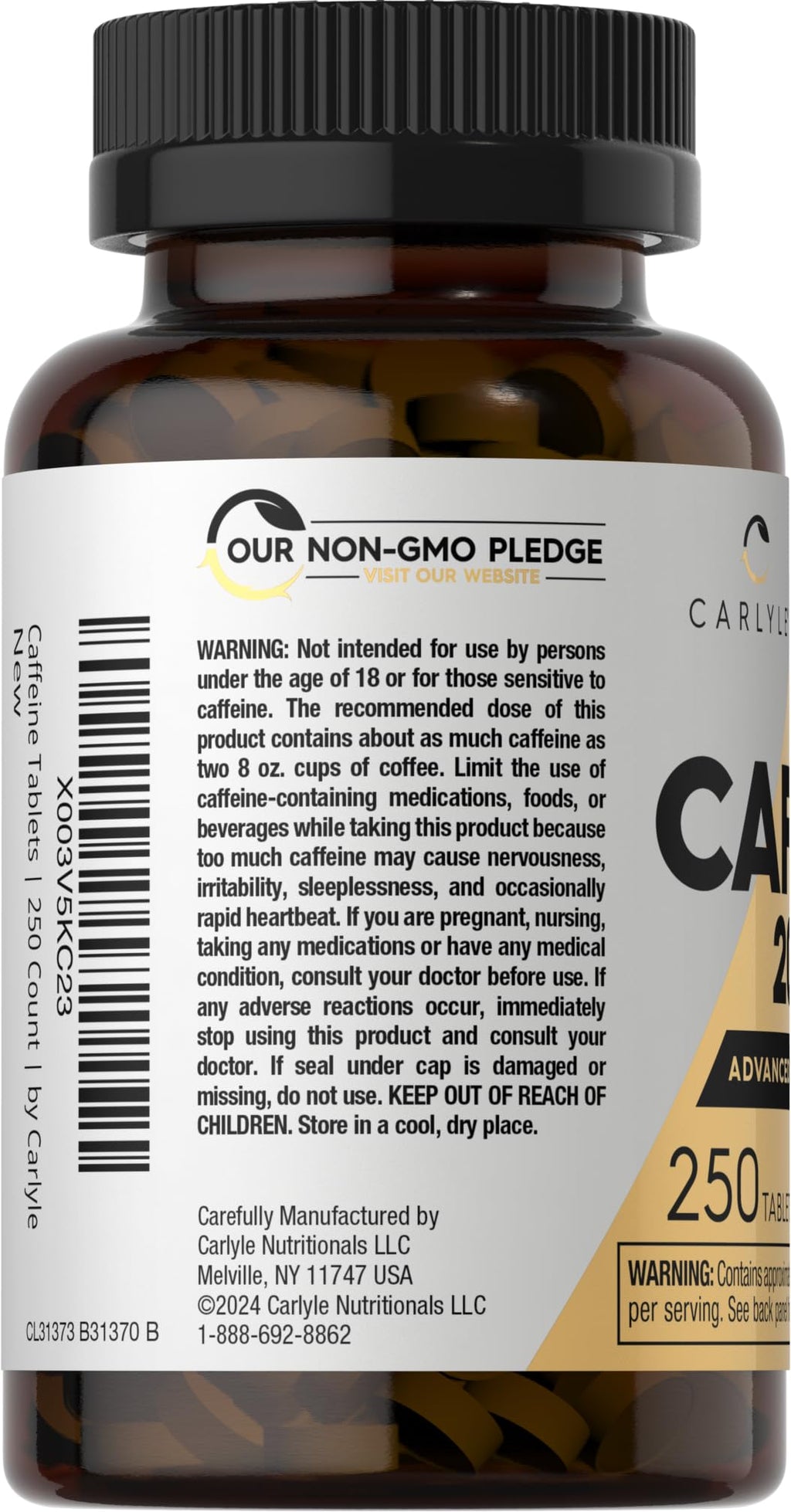 Carlyle Caffeine Pills 200mg | 250 Tablets | Advanced Athlete Formula