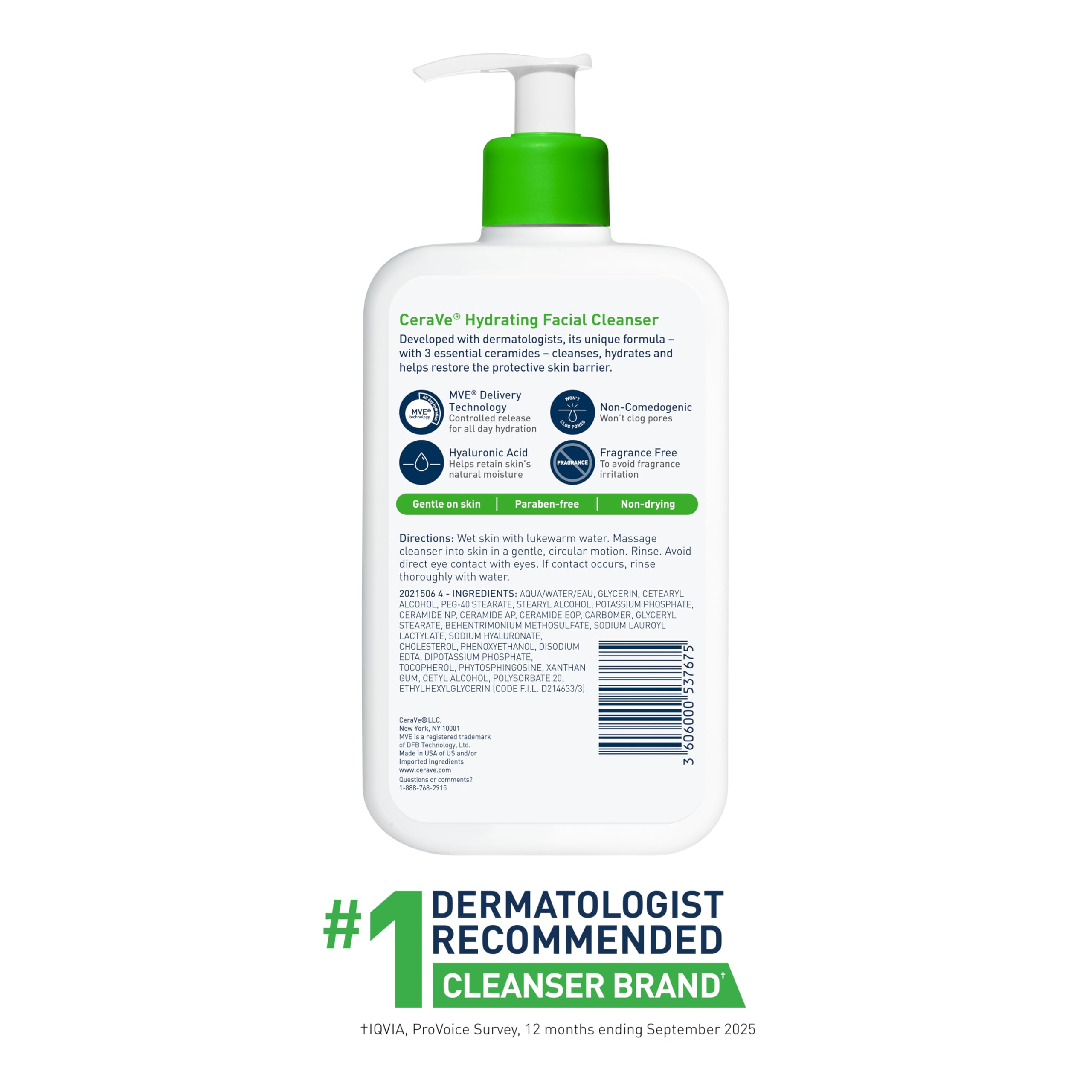 CeraVe Hydrating Cleanser with Hyaluronic Acid, Face Wash for Dry Skin,16oz | Skin Care For Men and Women, Daily Cleanser & Makeup Remover with Glycerin & Ceramides, National Eczema Association Certified