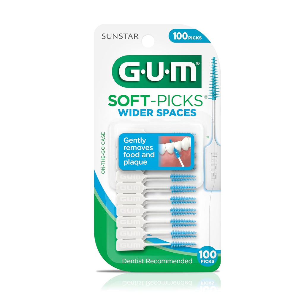 Buy now GUM Soft-Picks Wider Space, Easy to Use Dental Picks for Teeth Cleaning and Gum Health, with Convenient Carry Case, Dentist Recommended Dental Picks, 100 Count at indiglob india