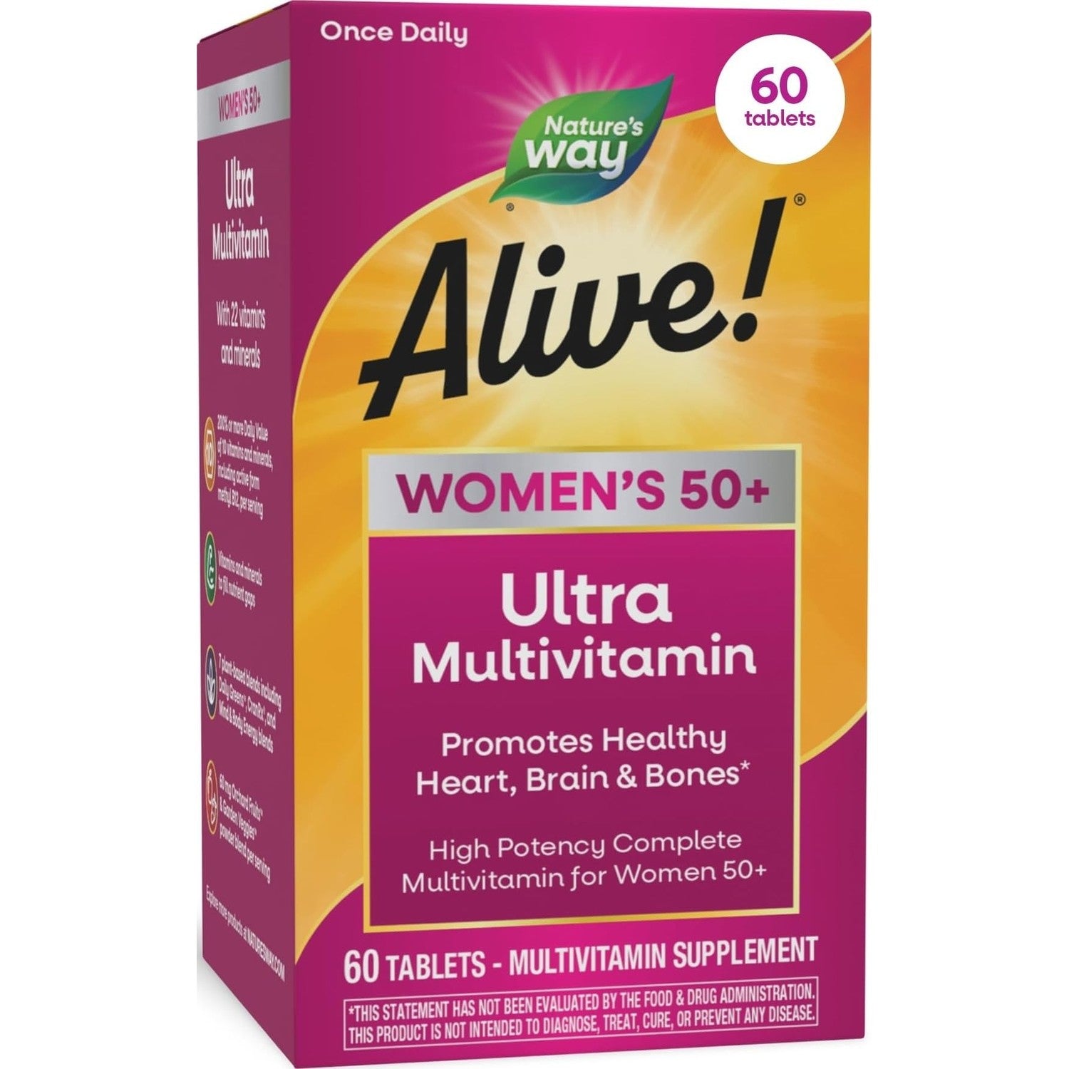 Nature's Way Alive! Women's 50 Plus Ultra Potency Multivitamin, 150 ct | Complete and High Potency Formula with Vitamin D3, C, E, and Methylated B12; Supports Heart, Brain, and Bone Health*.