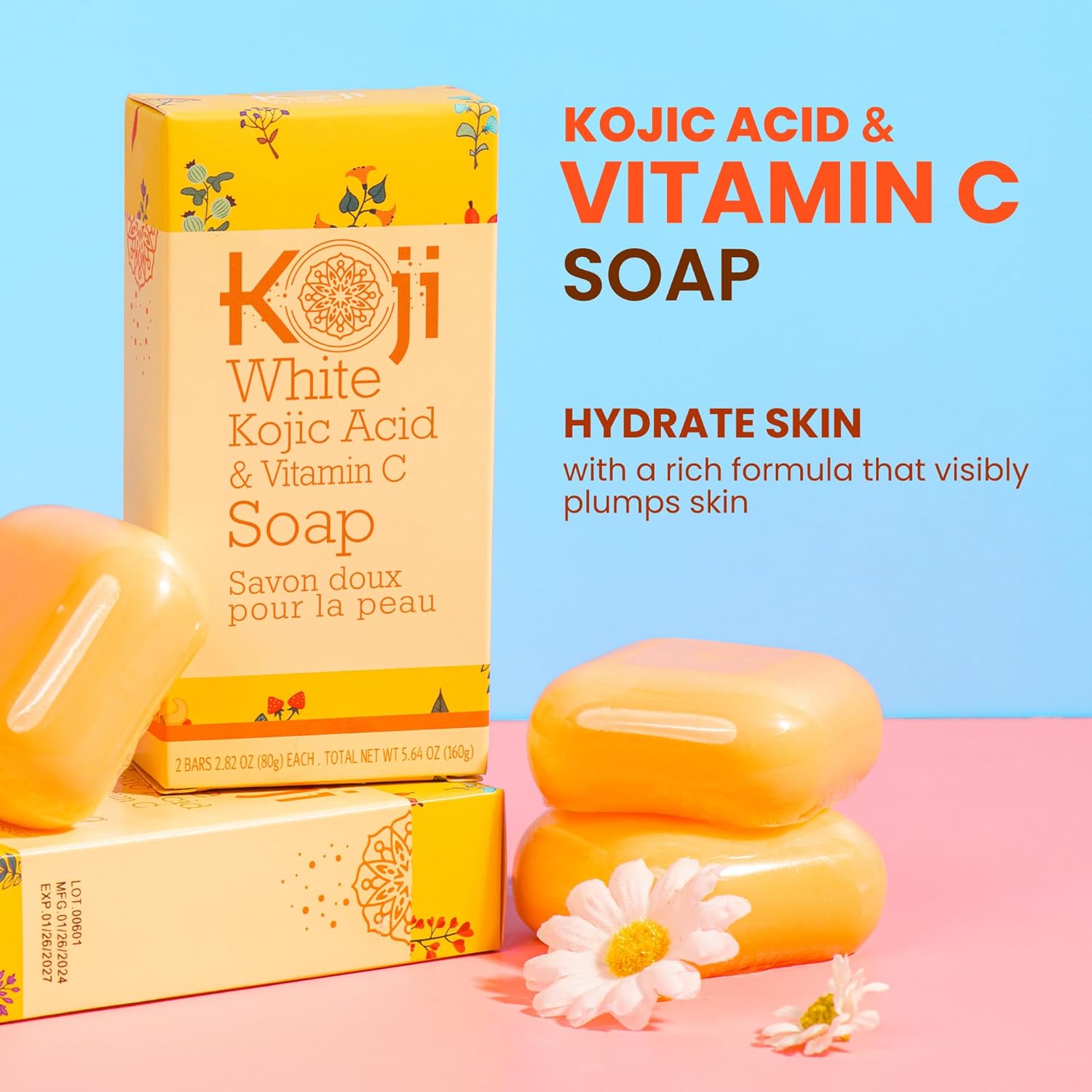 Buy now Koji White Kojic Acid & Vitamin C Brightening Soap, Hydrating Face & Body For Radiant Glow Skin, Nourishing, Moisturizing, Cleansing Bar, Vegan, Paraben-Free, 2.82 oz (2 Bars) at indiglob india