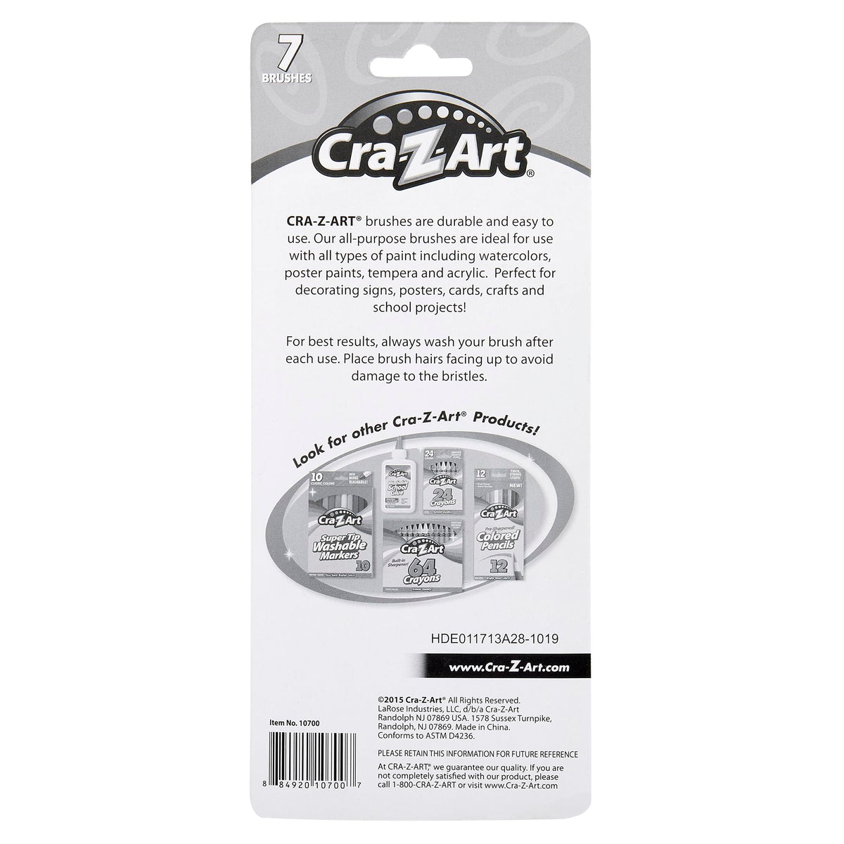 Cra-Z-Art Artist Brushes, Assorted Sizes Blist Carded, 7 Count