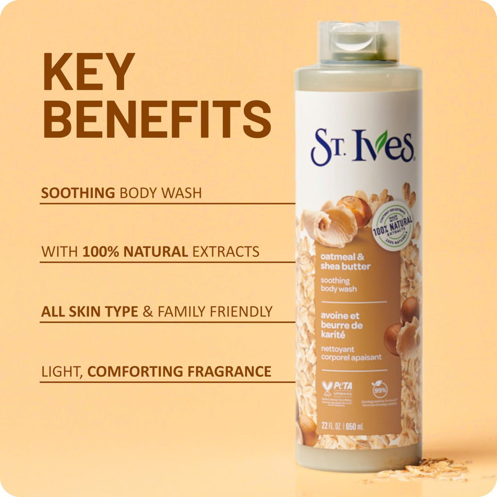 St. Ives Oatmeal & Shea Butter Body Wash | Moisturizing Body Wash for Sensitive and Dry Skin | 22 Fl. Oz.