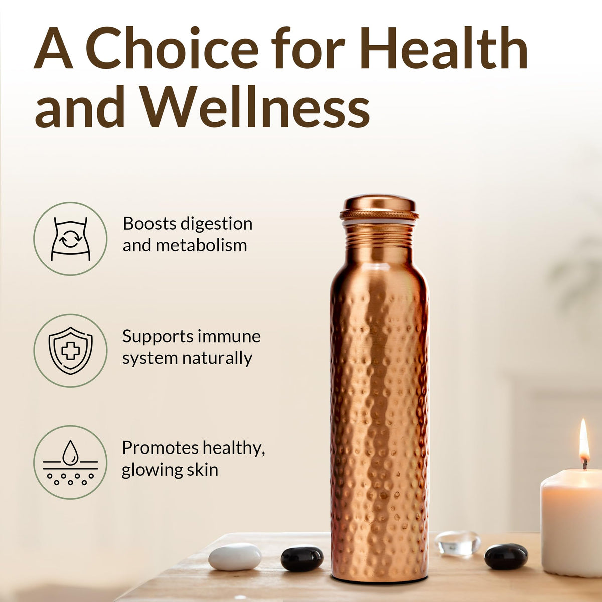 CLEO HOME 100% Pure Copper Water Bottle for Drinking, 34 Oz Hammered Ayurvedic Copper Bottle for Drinking Water | Leak-Proof & Eco-Friendly | For Yoga, Office, Travel with Canvas Carry Bag & Brush