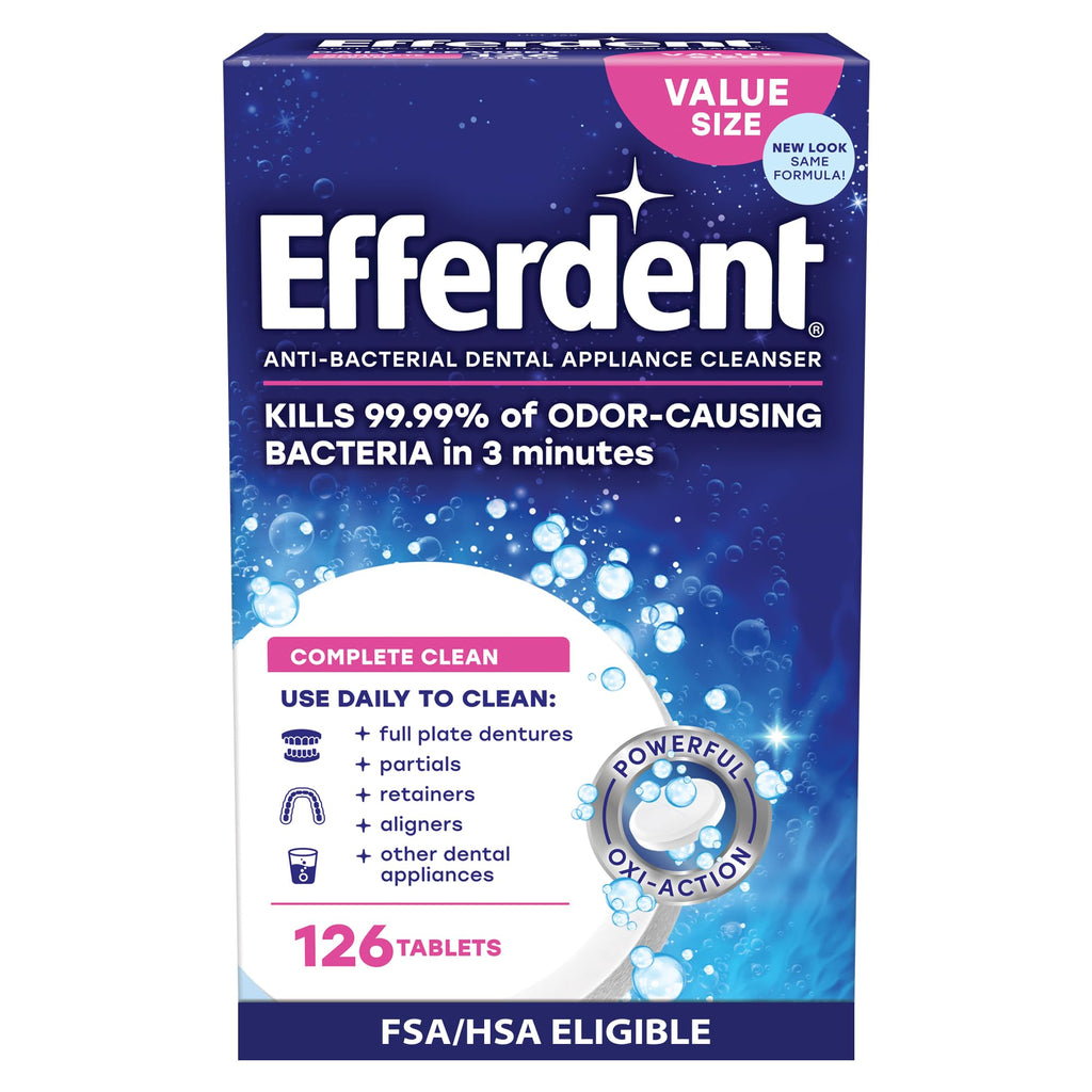 Buy now Efferdent Denture Cleaner Tablets â€“ Dental Appliances, Aligners, Mouth Guard, and Retainer Cleaner Tablets, Complete Clean, 126 Count at indiglob india