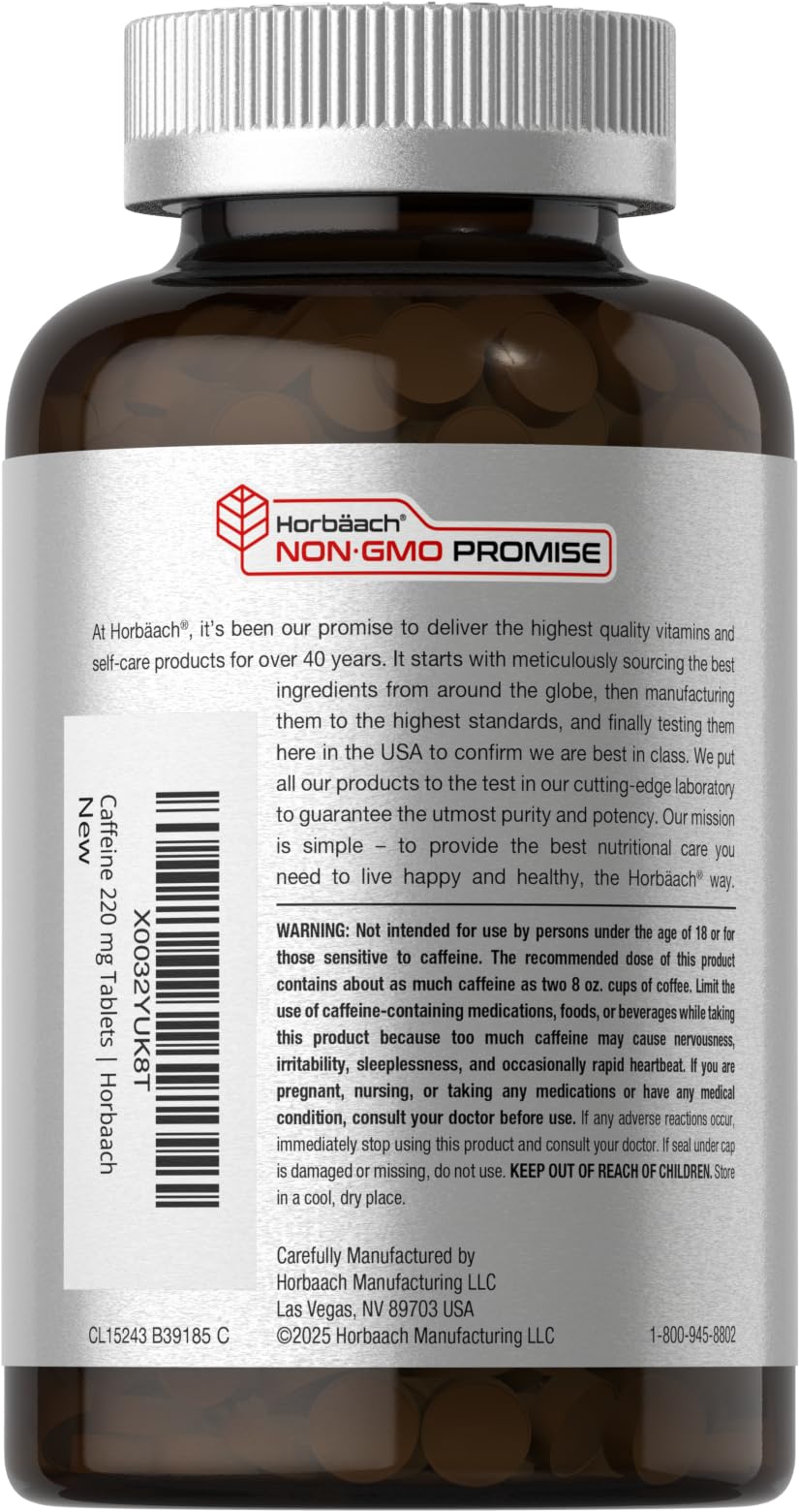 Horbäach Caffeine Pills 220mg with Green Tea | 500 Tablets | Vegetarian, Non-GMO & Gluten Free