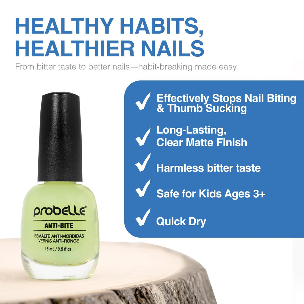 Probelle Anti-Bite, Nail Biting Treatment for Kids & Adults to Quit habit, No Bite Nail Polish Deterrent, Thumb Guard & Prevents Finger Sucking, Bitter Taste Nail Care, For Ages 3+, 0.5 fl oz (15 ml)