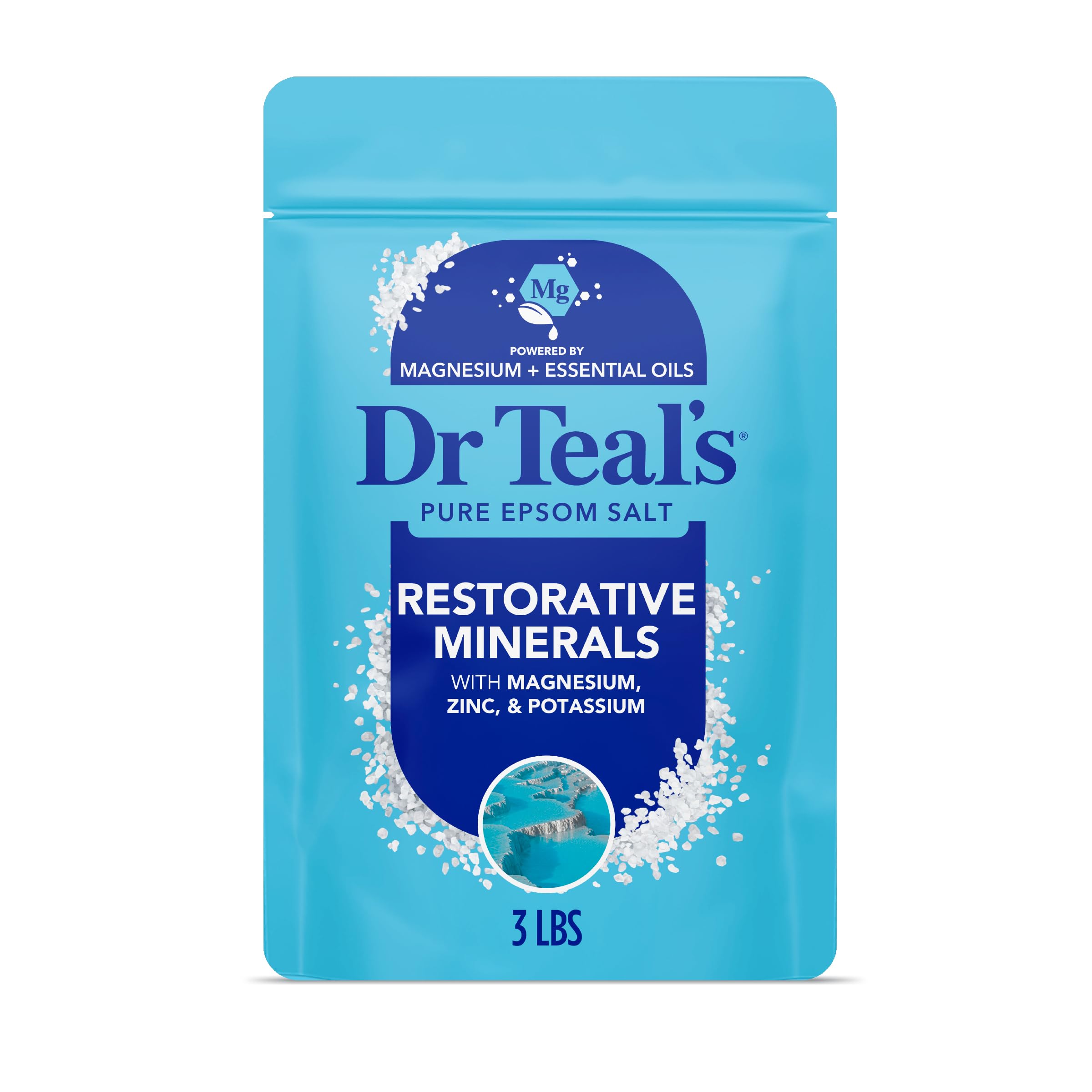 Dr Teal's Epsom Salt Magnesium Soak, Restorative Minerals with Magnesium, Potassium & Zinc, 3 lbs