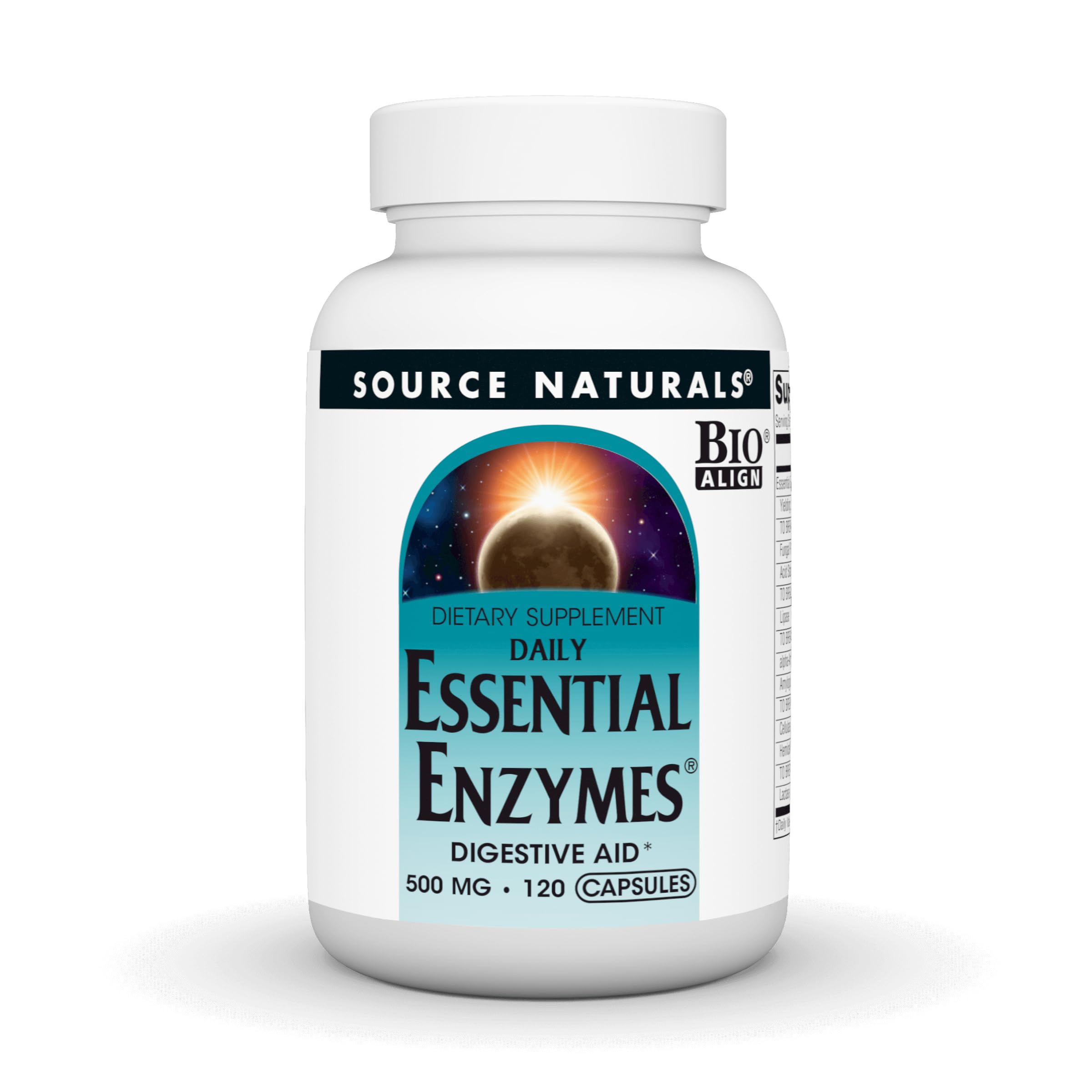 Source Naturals Daily Essential Enzymes, 500 mg - 60 Capsules | Bio-Aligned Digestive Aid Support for Digestion, Gas, Constipation & Bloating Relief*