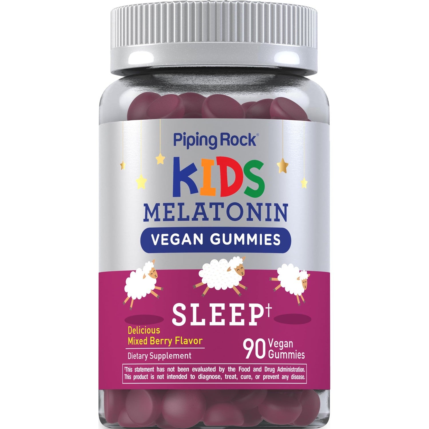Piping Rock Kids Melatonin Gummies | 1mg | 90 Count | Supplement for Children | Mixed Berry Flavor | Vegan, Non-GMO, Gluten Free | Mixed Berry Flavor | Vegan, Non-GMO, Gluten Free