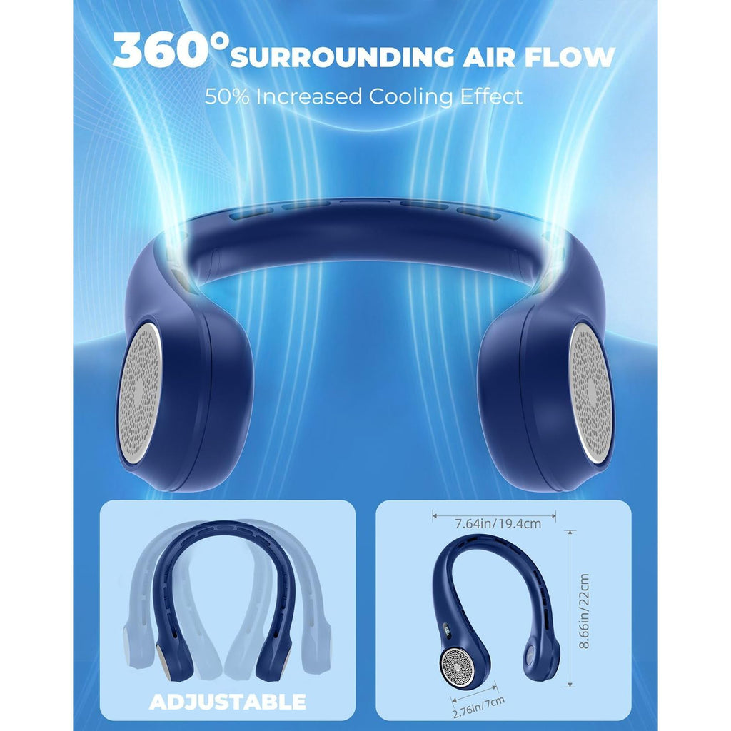 Buy now Portable Neck Fan, 4000mAh Rechargeable Bladeless Cooling Fan with 360° Airflow, 3-Speed Personal Cooler for Women Mom, Stylish Gift for Travel, Gym, Office, Blue at indiglob india