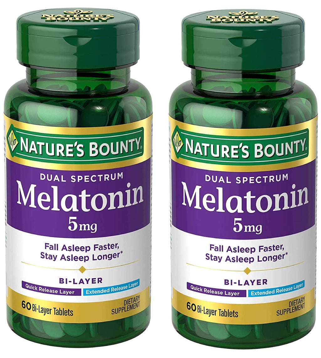 Buy now Natureâ€™s Bounty Melatonin 5mg Dual Spectrum, 100% Drug Free Sleep Supplement, Quick Release and Extended Release, Promotes Relaxation and Sleep Health, 60 Bi-Layer Tablets 60 Count (Pack of 2) at indiglob india