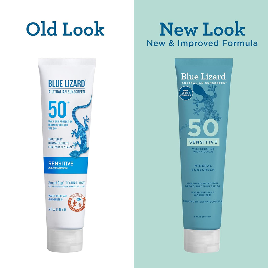 Buy now BLUE LIZARD Sensitive Mineral Sunscreen with Zinc Oxide 50+ Water Resistant UVAUVB Protection with Smart Cap Technology Fragrance Free, Sensitve, SPF 50 - - Tube, Unscented, 5 Fl Oz at indiglob india