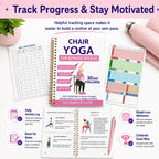 Chair Yoga For Seniors Over 60 Book & Chart,30-Day Beginner Challenge with 54-Page Spiral Bound Exercise Guide,Senior Fitness Planner for Weight Loss,Toning,Flexibility and Daily Workouts,Pink