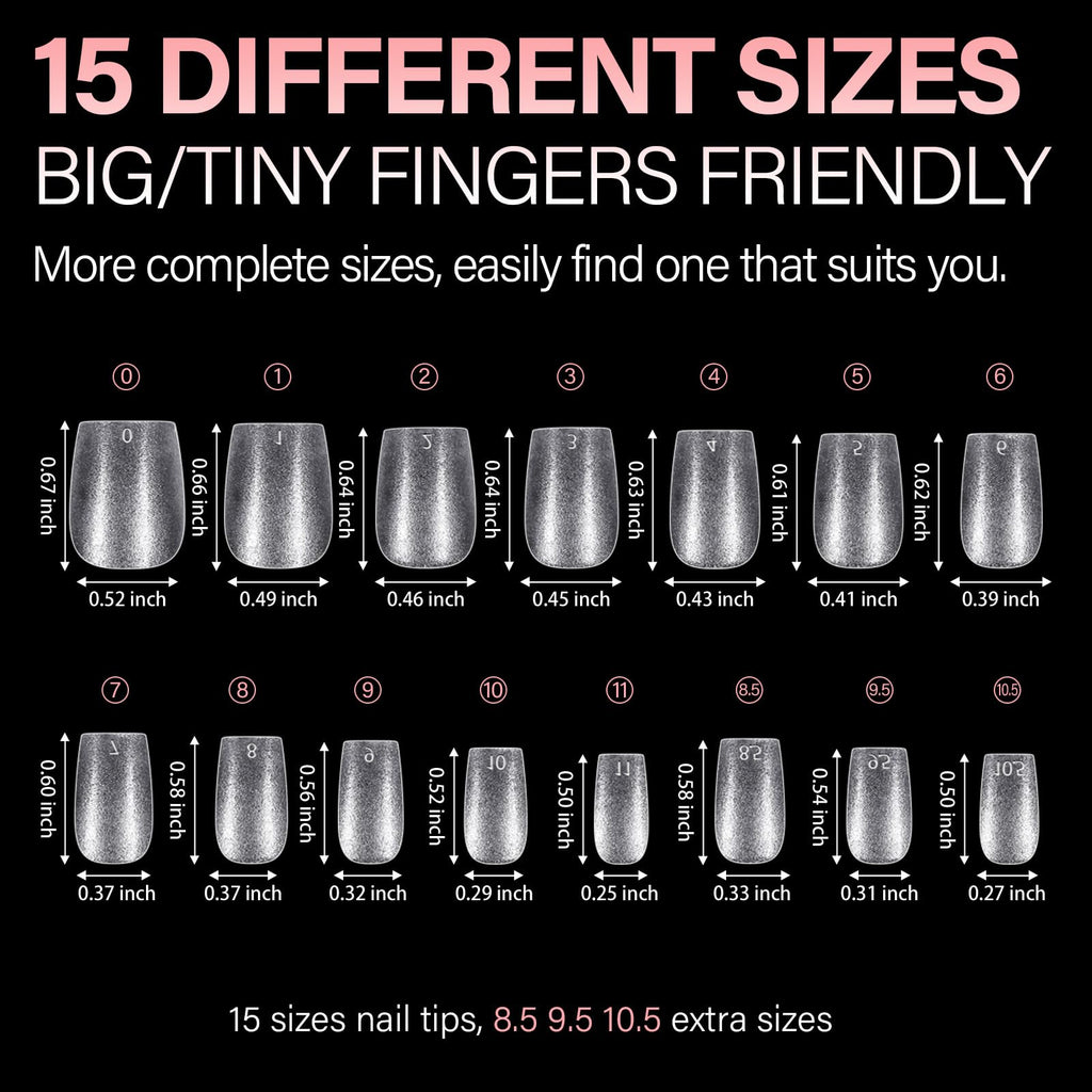 AILLSA Short Almond Nail Tips come in 15 sizes, perfect for all fingers. Available in India, order online today!