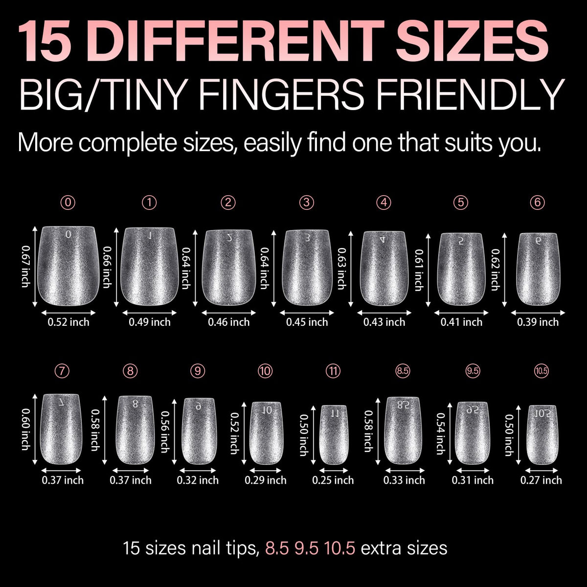 AILLSA Short Almond Nail Tips come in 15 sizes, perfect for all fingers. Available in India, order online today!