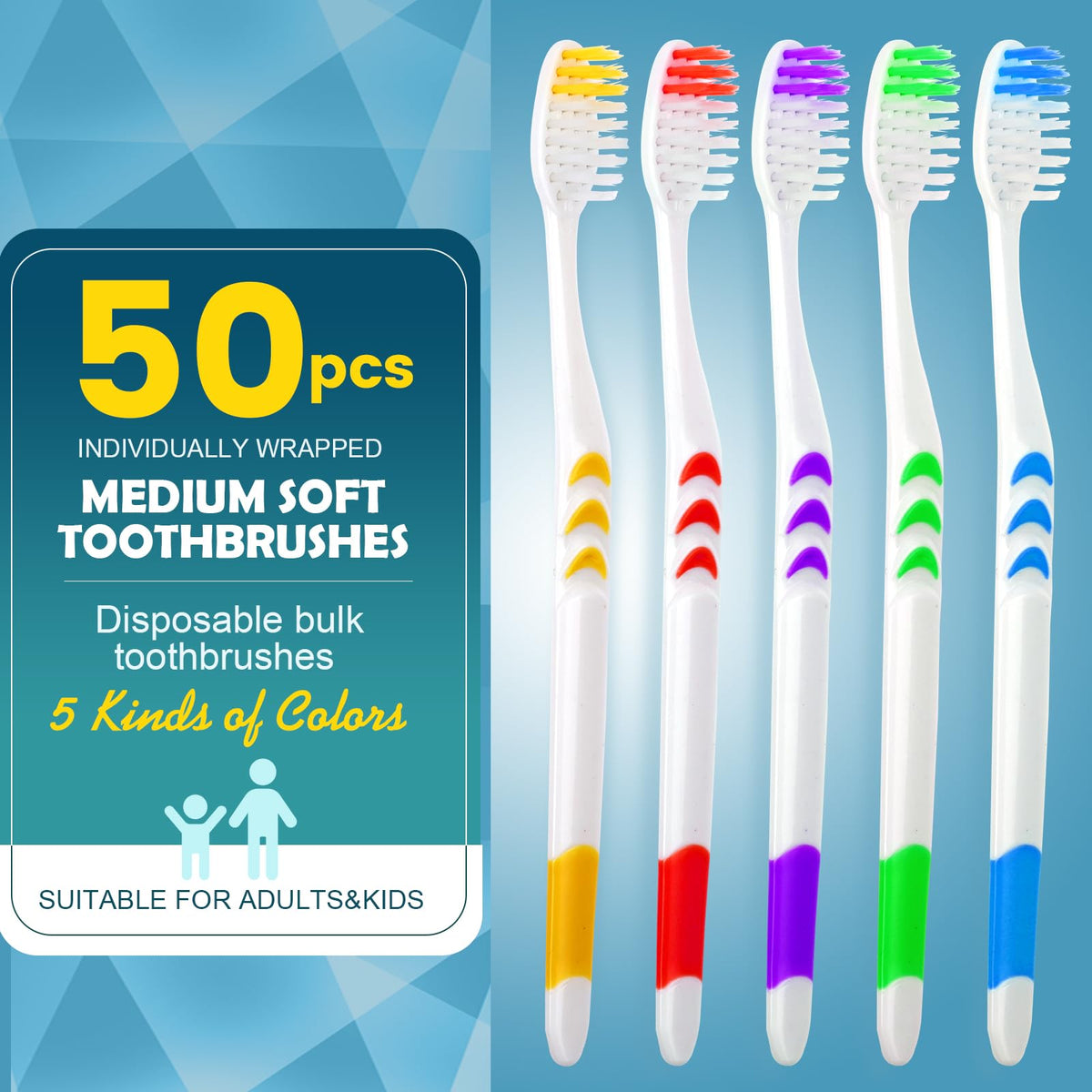 50 PCS Premium Individually Wrapped Bulk Toothbrush, Disposable Toothbrush