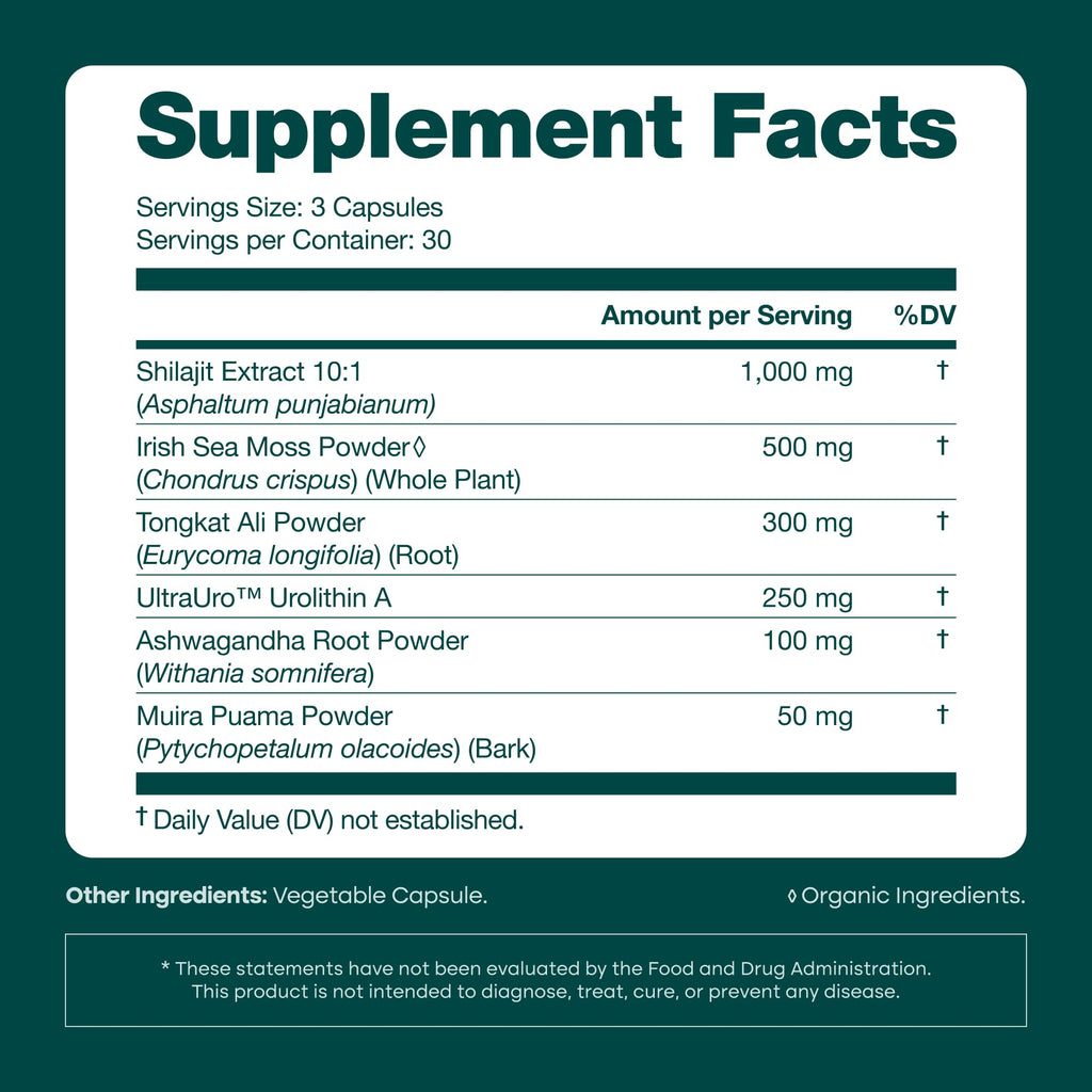 Urolithin-A Complex with Shilajit, Sea Moss, Ashwagandha & Tongkat Ali 90Ct