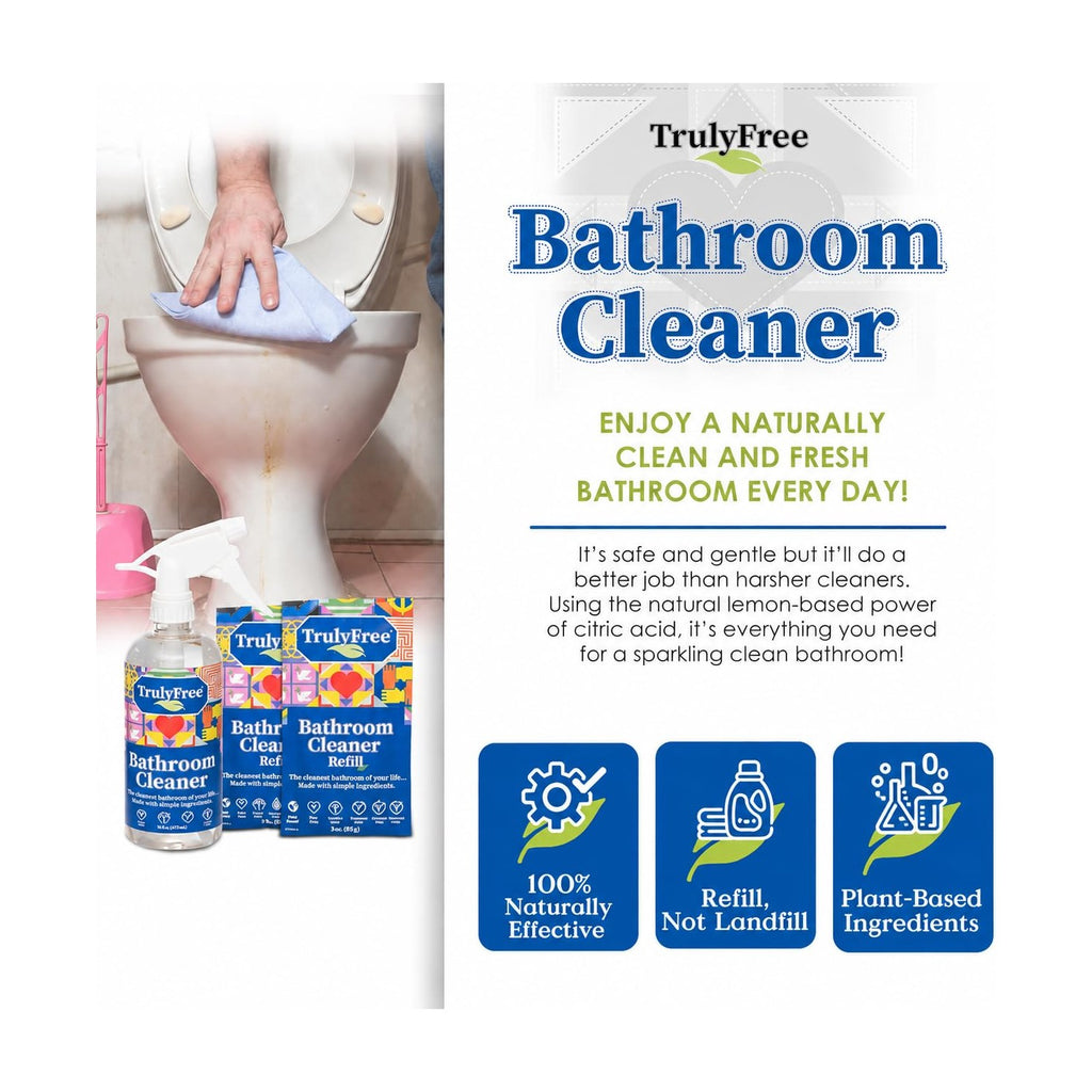 Truly Free Bathroom Cleaner Spray Kit - 16oz + 2 Fills, 3oz ea.