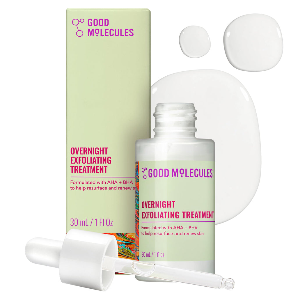 Good Molecules Overnight Exfoliating Treatment, AHA BHA, Pack of 3 | Resurfaces and renews the look of skin overnight with AHA and BHA. Use up to 3 nights a week with daytime SPF.