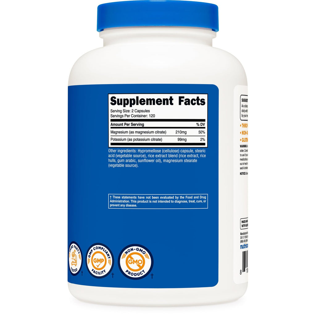 Nutricost Potassium (99mg) Magnesium (210 mg) Citrates, 240 Capsules | GMO-Free, Gluten Free