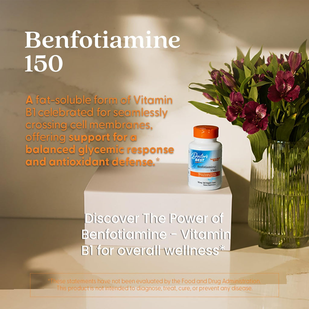 Buy now Doctor's Best Benfotiamine 150 with BenfoPure, Helps Maintain Glucose Metabolism, Non-GMO, Vegan, Gluten Free, Soy Free, 150 mg, 360 Veggie Caps at indiglob india