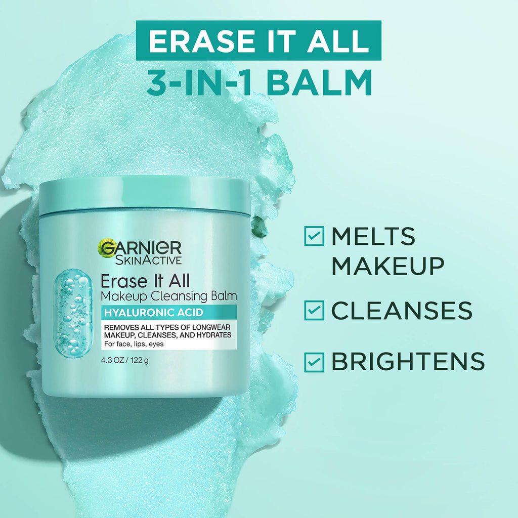Garnier Erase It All Makeup Cleansing Balm with Hyaluronic Acid, Replumping Facial Cleanser and Makeup Remover, 4.2 Oz (Pack of 6)