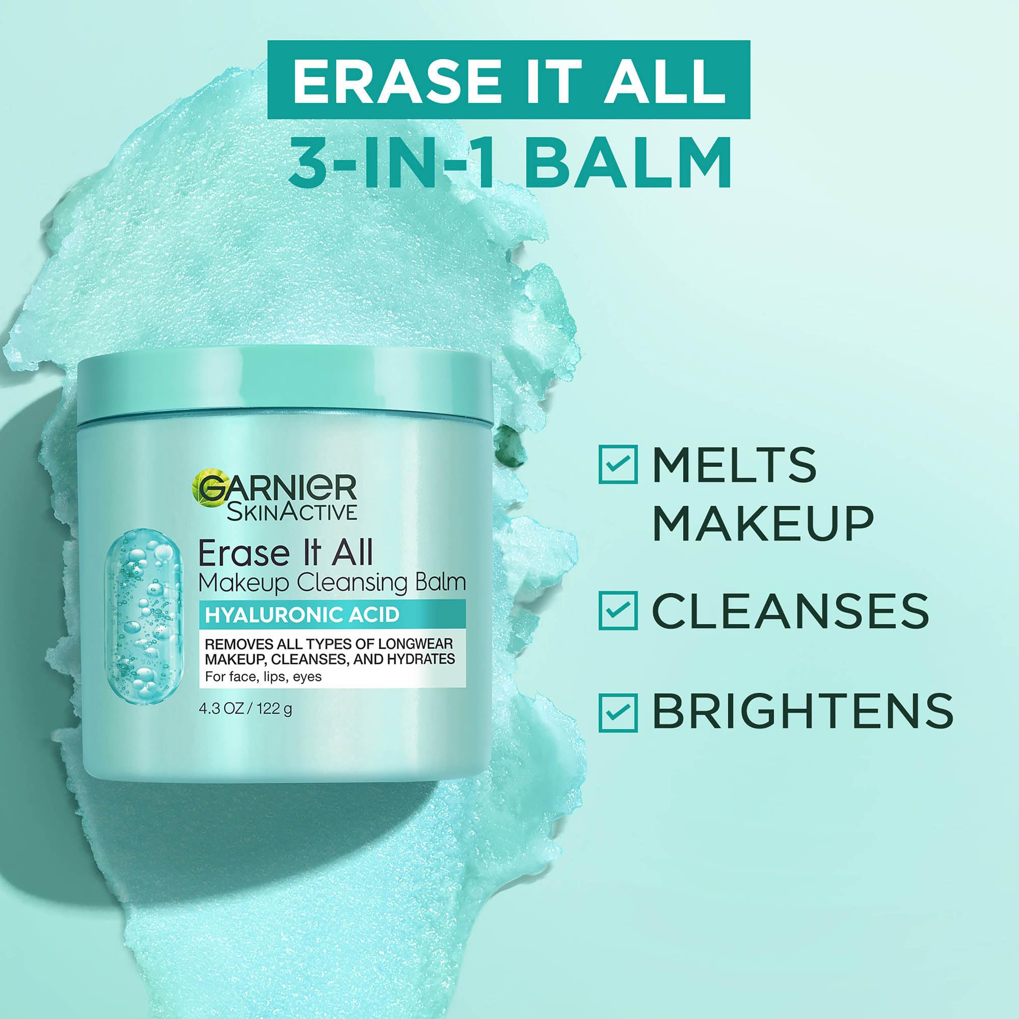Garnier Erase It All Makeup Cleansing Balm with Hyaluronic Acid, Replumping Facial Cleanser and Makeup Remover, 4.2 Oz (Pack of 6)