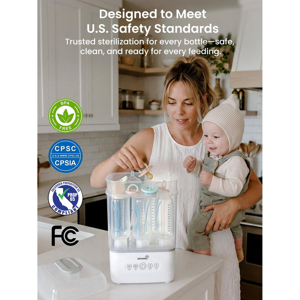 GROWNSY Baby Bottle Sterilizer and Dryer, Space-Saving, with Travel Set