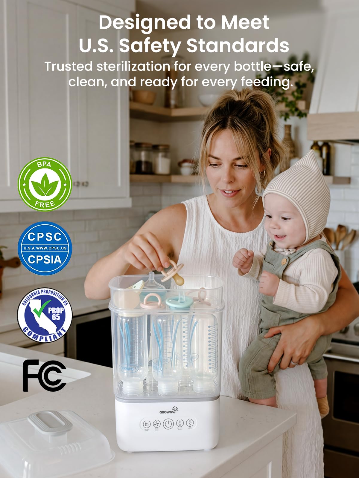 GROWNSY Baby Bottle Sterilizer and Dryer, Space-Saving, with Travel Set