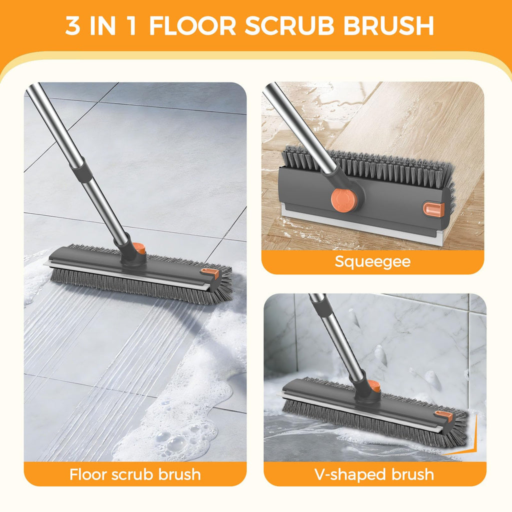 SetSail Floor Scrub Brush with Scraper and Stiff Bristle, Grey&Orange