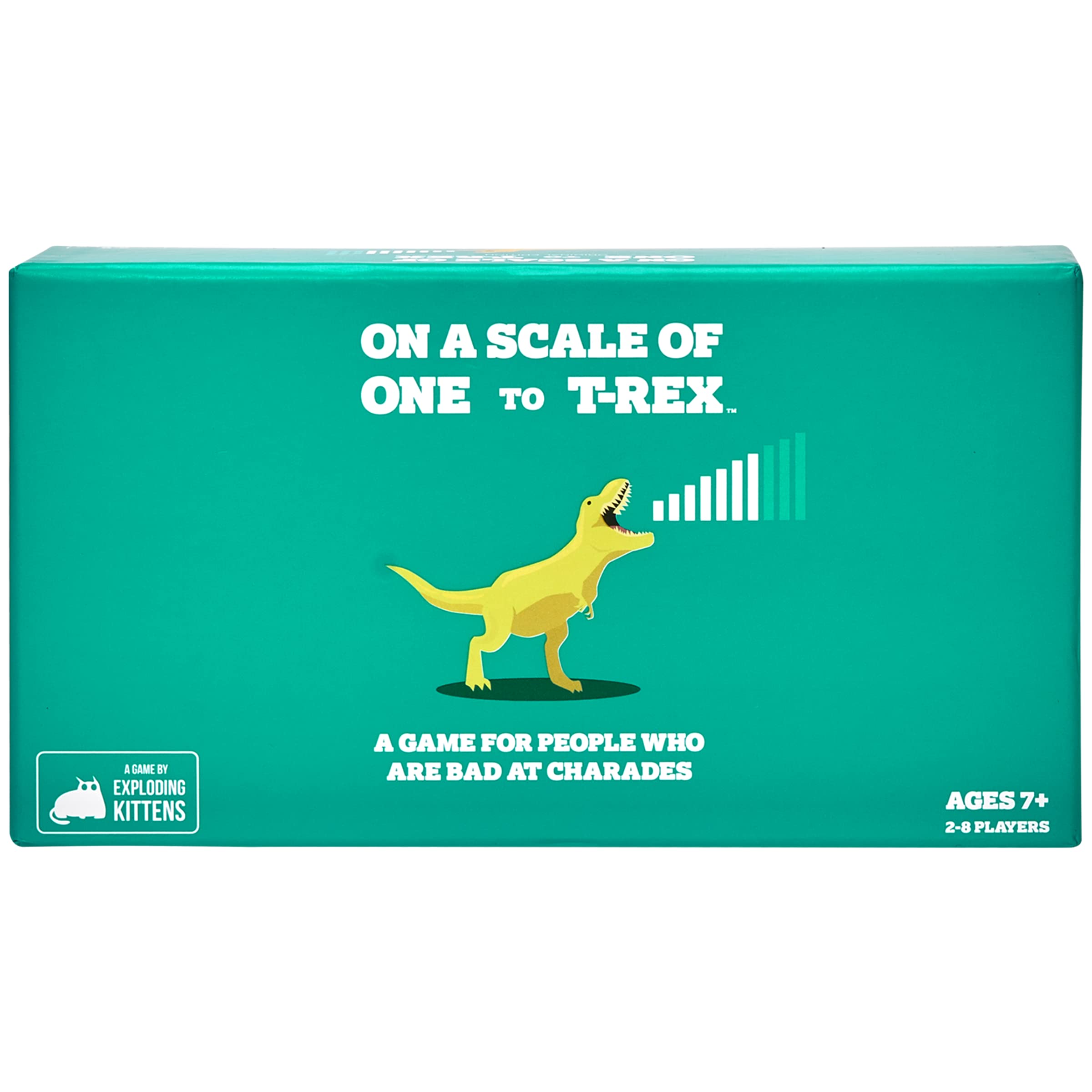Buy now Exploding Kittens On a Scale of One to T-Rex 2-8 Players - Ages 7+ - 15 Minutes to Play - Charades Style Acting Card Game - Party Game, Family Game Night, Kid and Adult Card Game at indiglob india