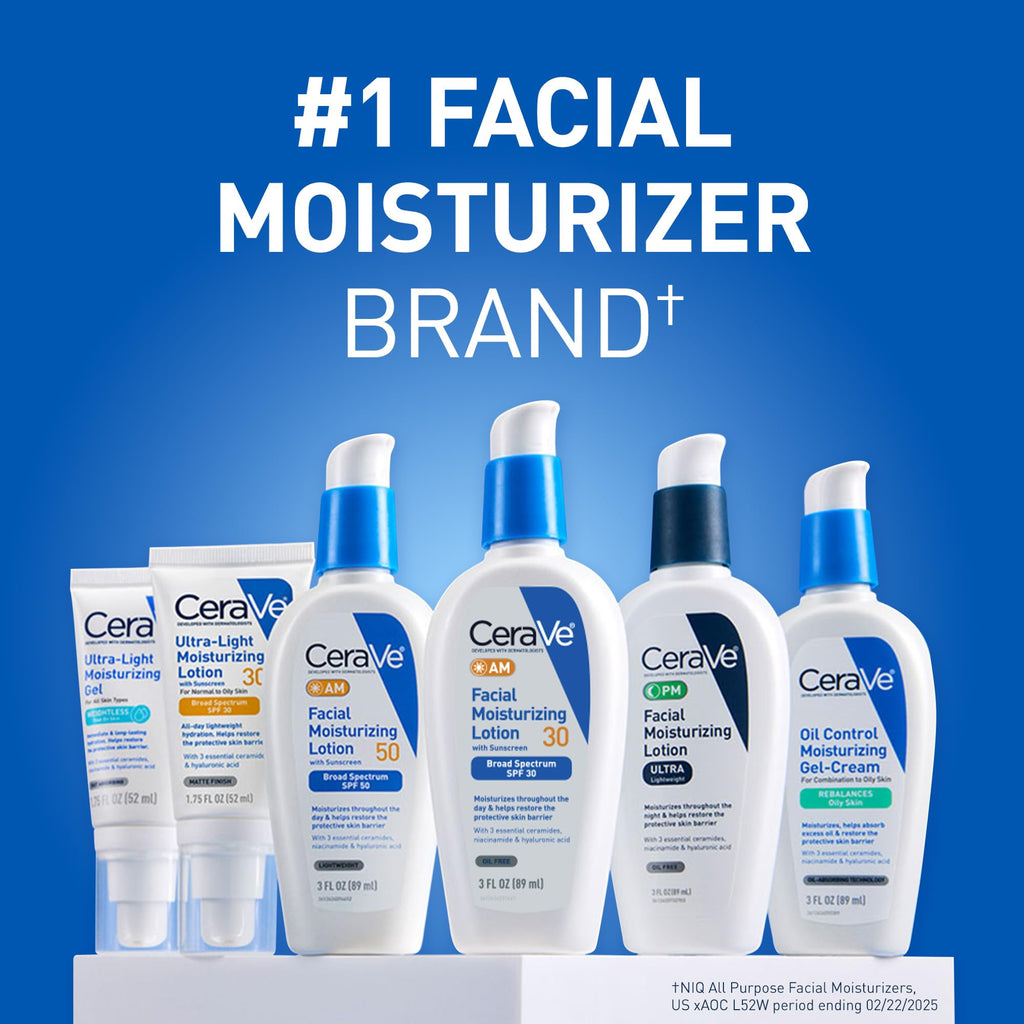 CeraVe Ultra-Light Moisturizing Lotion SPF 30, Sunscreen for Face, 1.7oz | Skin Care, Face Moisturizer, Hyaluronic Acid, Sunscreen Lotion, Facial Moisturizer, Oil Free, Matte Finish, Ceramides