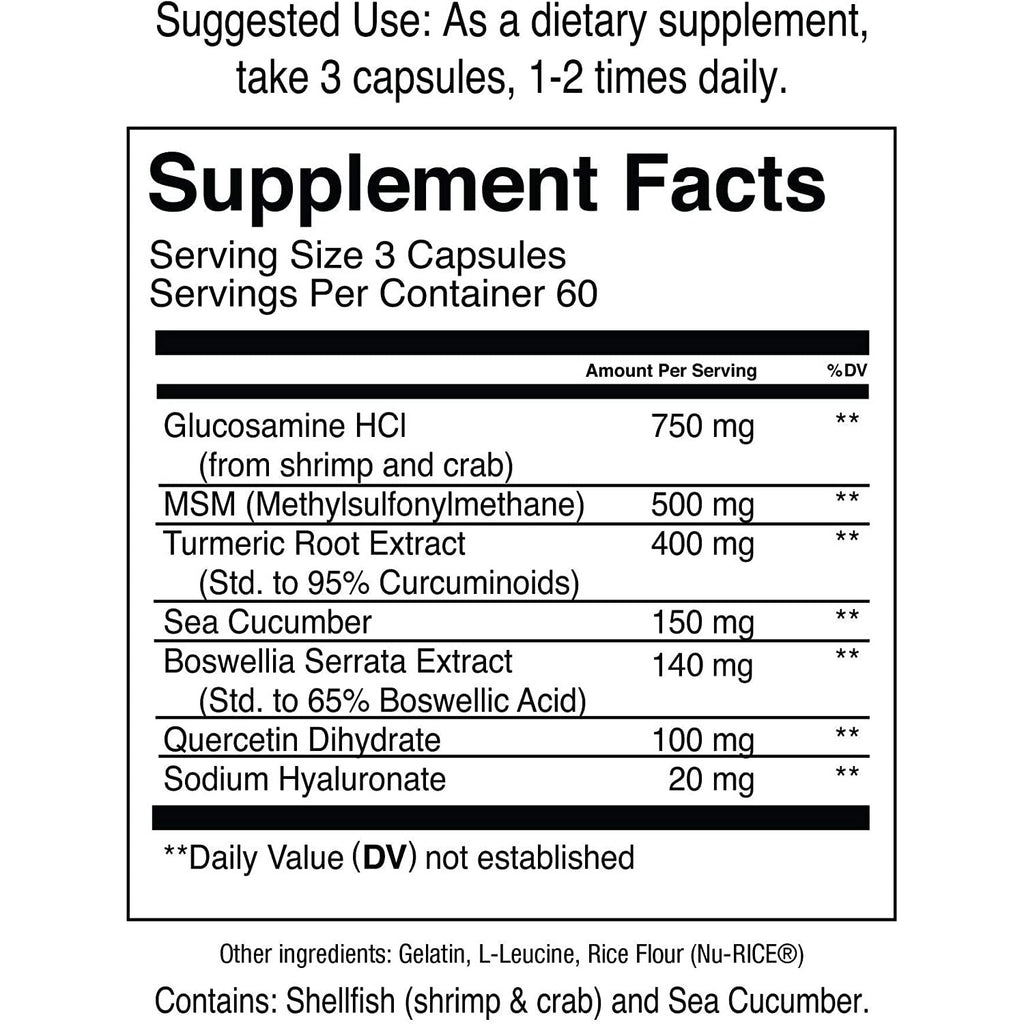 Jocko Fuel Joint Support Supplement - Glucosamine MSM for Joint Pain, Mobility, & Flexibility w/Turmeric & Boswellia (180 Capsules)