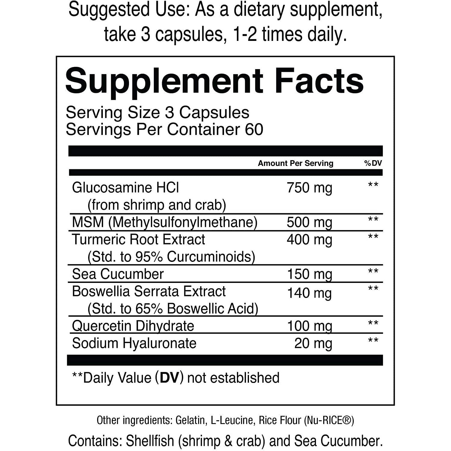 Jocko Fuel Joint Support Supplement - Glucosamine MSM for Joint Pain, Mobility, & Flexibility w/Turmeric & Boswellia (180 Capsules)