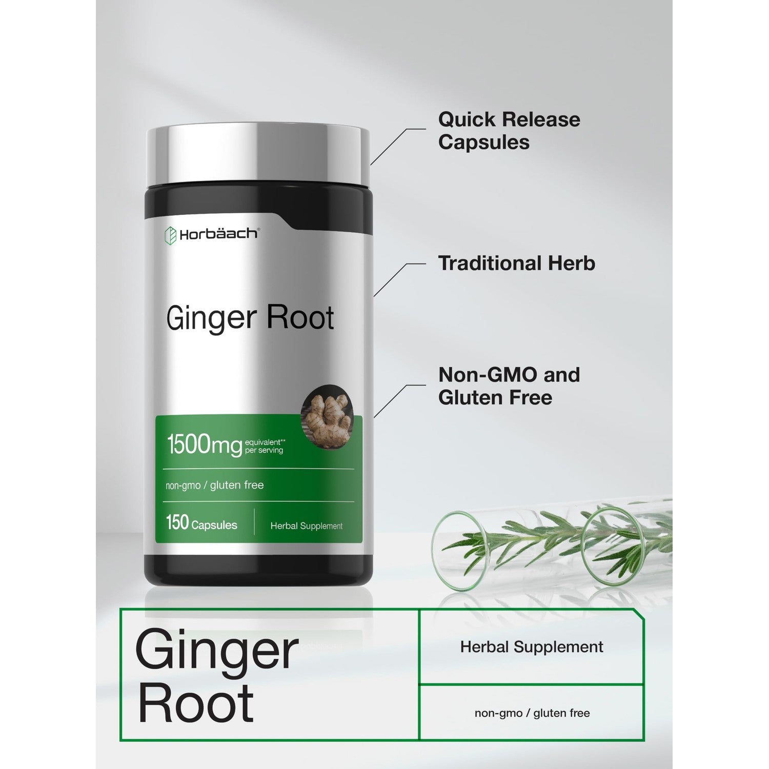 Horbäach Ginger Root Extract Supplement | 150 Capsules | Traditional Herbal Formula | Non-GMO & Gluten Free