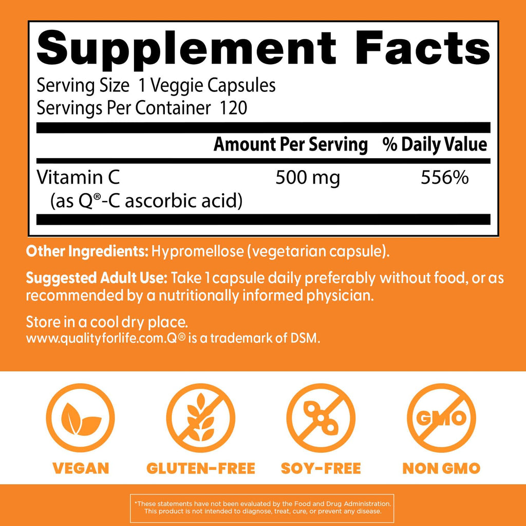 Doctor's Best Vitamin C 500mg Supplement, for Men & Women, 120 Veg Caps