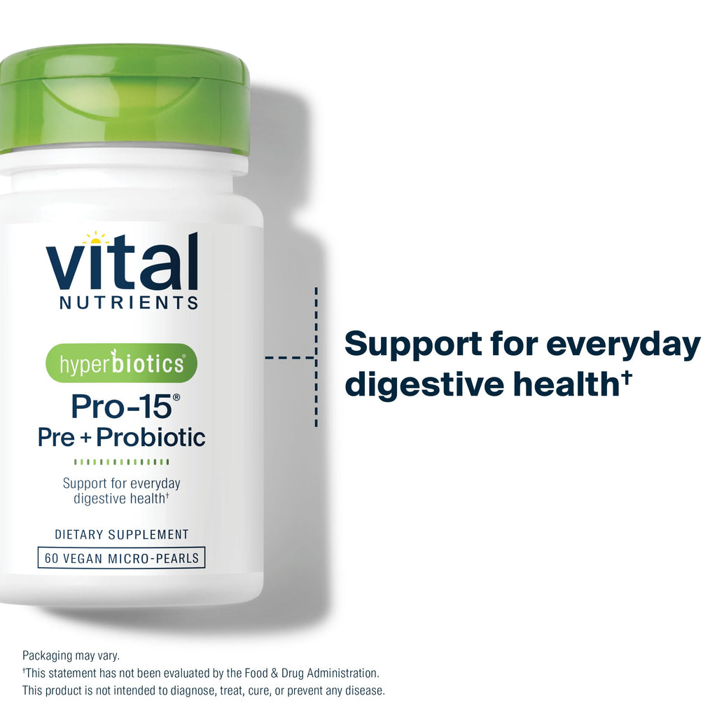Hyperbiotics Vital Nutrients Pro-15 Prebiotics and Probiotics for Women and Men | 15 Science Backed Strains | Supports Occasional Constipation, Diarrhea, Gas & Bloating | 60 Vegan Time Release Pearls