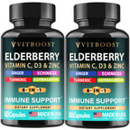 VITBOOST Elderberry Immune Support Supplement 8 in 1 with Vitamin D 5000 IU | Formula with Echinacea, Vitamin C & Zinc, Turmeric, Ginger, Ashwagandha - 60 Capsules