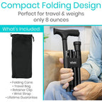 Buy now Vive Folding Cane - Foldable Walking Cane for Men, Women - Fold-up, Collapsible, Lightweight, Adjustable, Portable Hand Walking Stick - Balancing Mobility Aid - Comfortable Ergonomic Handle at indiglob india