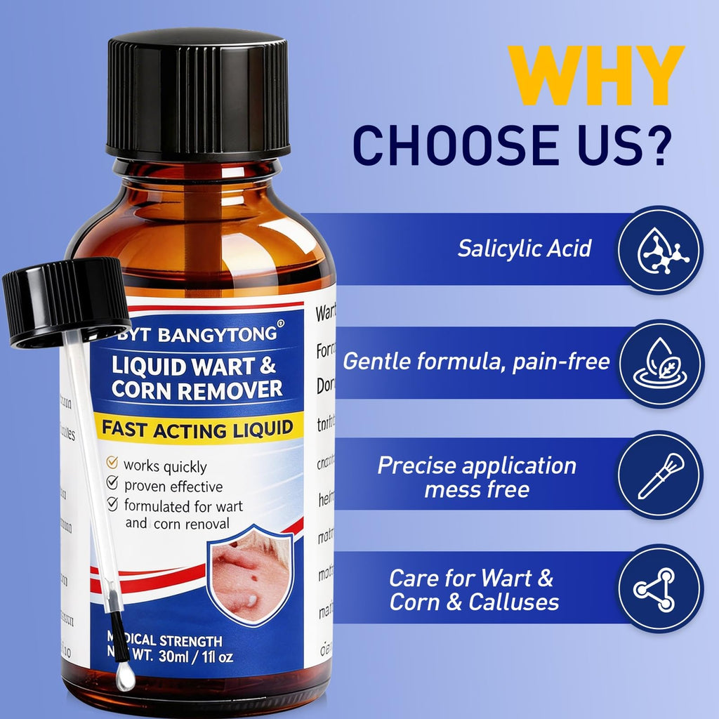 Wart Remover Liquid - Gentle Formula for Plantar Warts, Common & Corn on Feet, Hands and Other External Areas - Salicylic Acid - NET WT: 30ml/ 1fl oz