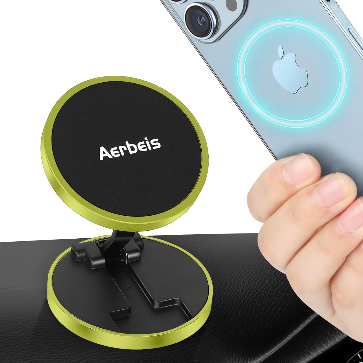 Buy now Magnetic Phone Holder for Car - Folding Car Phone Mount Adapter Dual Metal Magnetic Phone Holder Stand for Magsafe iPhone and All Android Smartphones Yellow at indiglob india
