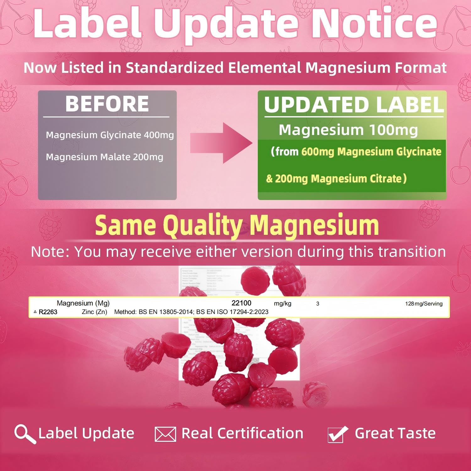 600mg Magnesium Glycinate Gummies, 120 Count | Magnesium Glycinate & Citrate Blend with Ashwagandha & Zinc, Sugar Free Vegan Cherry Gummies, 60-Day Supply