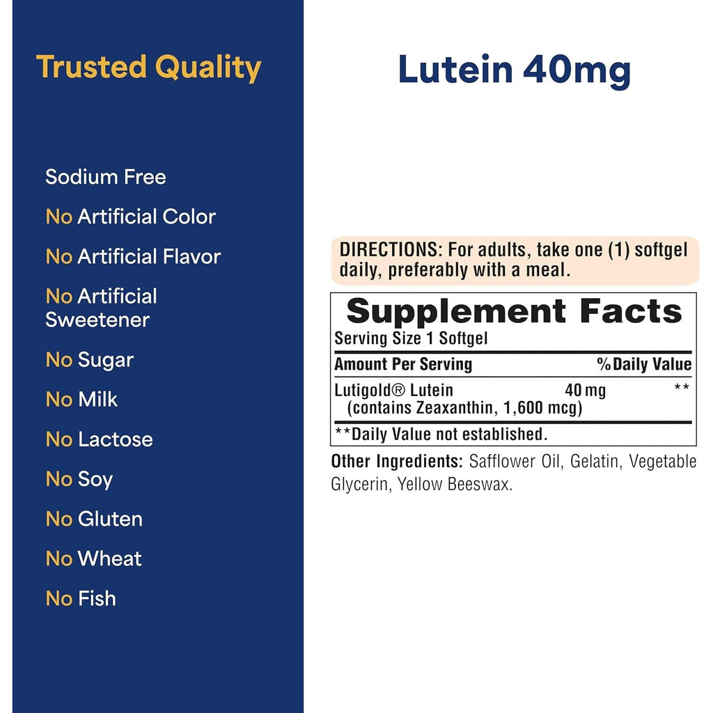 Buy now Puritan's Pride Premium Lutigoldâ„¢ Lutein Carotenoid 40mg with Zeaxanthin for Men and Women, Dietary Supplement for Eye Health Support, 8 Month Supply, 120 Easy-to-Swallow Softgels at indiglob india