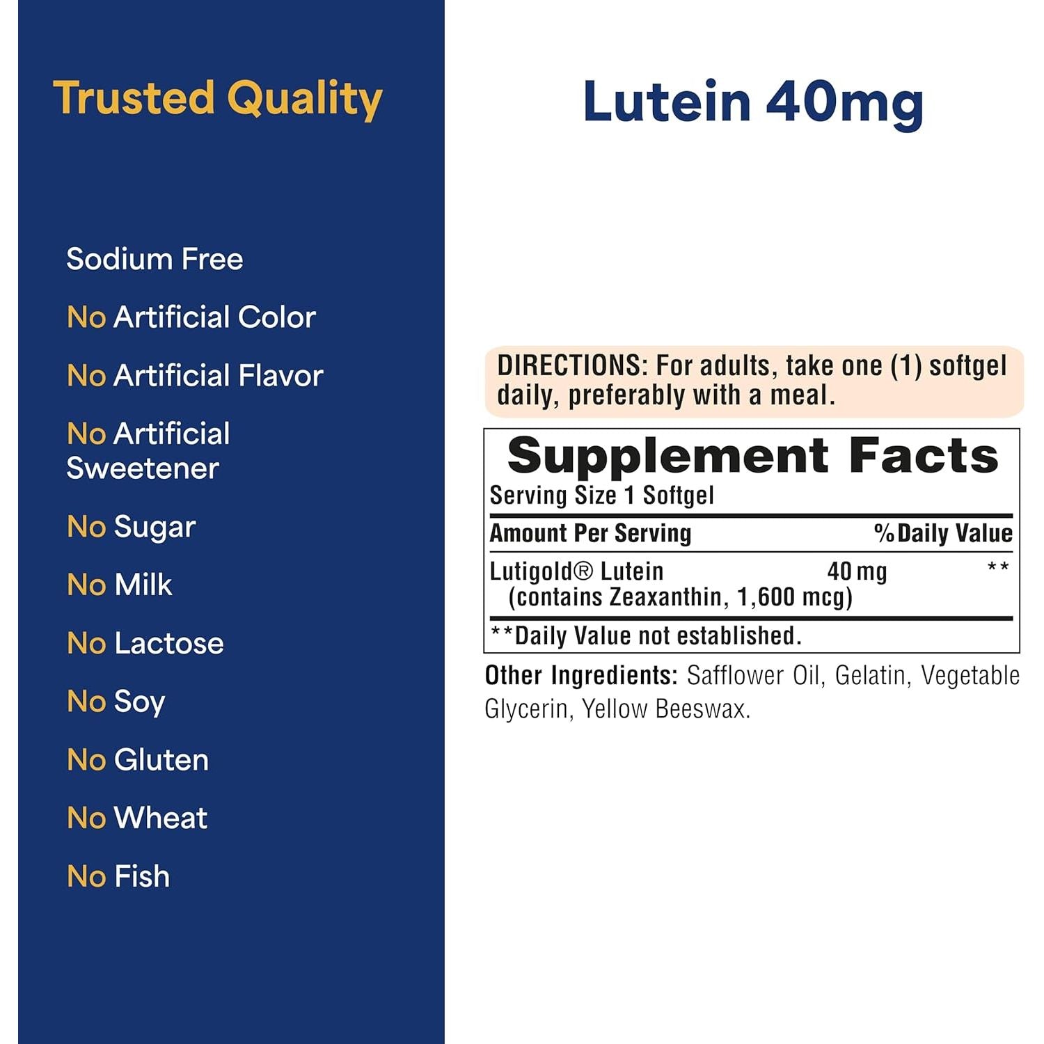 Buy now Puritan's Pride Premium Lutigoldâ„¢ Lutein Carotenoid 40mg with Zeaxanthin for Men and Women, Dietary Supplement for Eye Health Support, 8 Month Supply, 120 Easy-to-Swallow Softgels at indiglob india